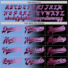 Load image into Gallery viewer, Custom Black Light Blue-Pink Bomber Full-Snap Varsity Letterman Gradient Fashion Jacket