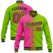 Load image into Gallery viewer, Custom Neon Green Pink-Black Bomber Full-Snap Varsity Letterman Gradient Fashion Jacket
