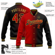 Load image into Gallery viewer, Custom Black Red-Old Gold Bomber Full-Snap Varsity Letterman Gradient Fashion Jacket
