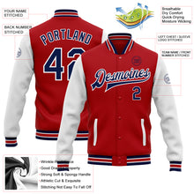 Load image into Gallery viewer, Custom Red Navy-White Bomber Full-Snap Varsity Letterman Two Tone Jacket