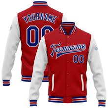 Load image into Gallery viewer, Custom Red Royal-White Bomber Full-Snap Varsity Letterman Two Tone Jacket