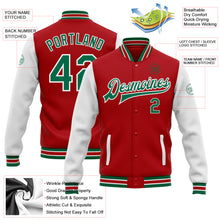 Load image into Gallery viewer, Custom Red Kelly Green-White Bomber Full-Snap Varsity Letterman Two Tone Jacket