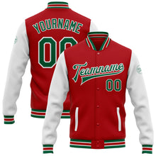 Load image into Gallery viewer, Custom Red Kelly Green-White Bomber Full-Snap Varsity Letterman Two Tone Jacket