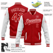 Load image into Gallery viewer, Custom Red White Bomber Full-Snap Varsity Letterman Two Tone Jacket