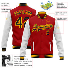 Load image into Gallery viewer, Custom Red Black-Gold Bomber Full-Snap Varsity Letterman Two Tone Jacket