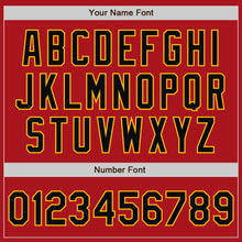 Load image into Gallery viewer, Custom Red Black-Gold Bomber Full-Snap Varsity Letterman Two Tone Jacket