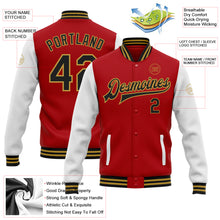 Load image into Gallery viewer, Custom Red Black-Old Gold Bomber Full-Snap Varsity Letterman Two Tone Jacket