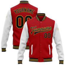 Load image into Gallery viewer, Custom Red Black-Old Gold Bomber Full-Snap Varsity Letterman Two Tone Jacket