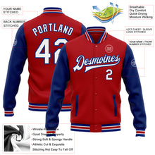 Load image into Gallery viewer, Custom Red White-Royal Bomber Full-Snap Varsity Letterman Two Tone Jacket