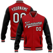 Load image into Gallery viewer, Custom Red White-Black Bomber Full-Snap Varsity Letterman Two Tone Jacket