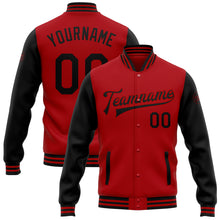 Load image into Gallery viewer, Custom Red Black Bomber Full-Snap Varsity Letterman Two Tone Jacket