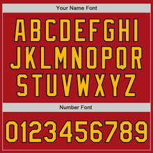 Load image into Gallery viewer, Custom Red Gold-Black Bomber Full-Snap Varsity Letterman Two Tone Jacket