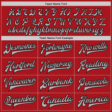 Load image into Gallery viewer, Custom Red Gray-Black Bomber Full-Snap Varsity Letterman Two Tone Jacket