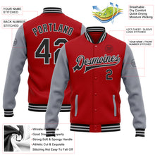 Load image into Gallery viewer, Custom Red Black-Gray Bomber Full-Snap Varsity Letterman Two Tone Jacket