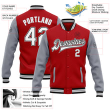 Load image into Gallery viewer, Custom Red White Black-Gray Bomber Full-Snap Varsity Letterman Two Tone Jacket