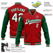 Load image into Gallery viewer, Custom Red White-Kelly Green Bomber Full-Snap Varsity Letterman Two Tone Jacket