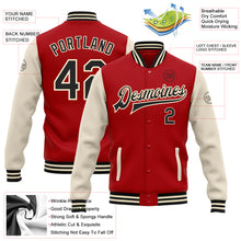 Load image into Gallery viewer, Custom Red Black-Cream Bomber Full-Snap Varsity Letterman Two Tone Jacket