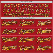 Load image into Gallery viewer, Custom Red Navy-Gold Bomber Full-Snap Varsity Letterman Two Tone Jacket