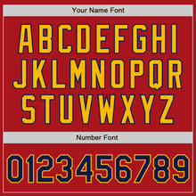 Load image into Gallery viewer, Custom Red Navy-Gold Bomber Full-Snap Varsity Letterman Two Tone Jacket