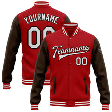 Load image into Gallery viewer, Custom Red White-Brown Bomber Full-Snap Varsity Letterman Two Tone Jacket