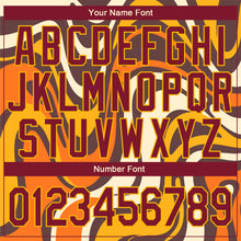 Load image into Gallery viewer, Custom Graffiti Pattern Crimson-Gold Groovy Psychedelic 3D Bomber Full-Snap Varsity Letterman Jacket