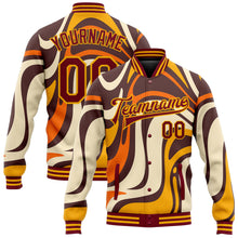 Load image into Gallery viewer, Custom Graffiti Pattern Crimson-Gold Groovy Psychedelic 3D Bomber Full-Snap Varsity Letterman Jacket