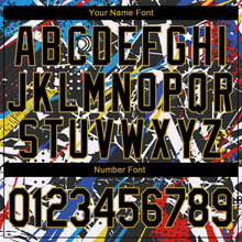 Load image into Gallery viewer, Custom Graffiti Pattern Black-Old Gold Grunge Art 3D Bomber Full-Snap Varsity Letterman Jacket