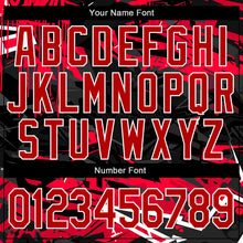 Load image into Gallery viewer, Custom Graffiti Pattern Red-White Dark Black Abstract Urban Street Art 3D Bomber Full-Snap Varsity Letterman Jacket