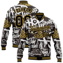 Load image into Gallery viewer, Custom Graffiti Pattern Black-Old Gold Grunge Urban Street And Old School Art 3D Bomber Full-Snap Varsity Letterman Jacket