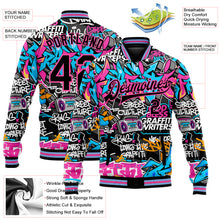 Load image into Gallery viewer, Custom Graffiti Pattern Black Pink Grunge Urban Street Art 3D Bomber Full-Snap Varsity Letterman Jacket