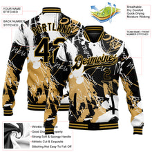Load image into Gallery viewer, Custom Graffiti Pattern Black-Old Gold Grunge Art 3D Bomber Full-Snap Varsity Letterman Jacket
