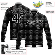 Load image into Gallery viewer, Custom Black White Skull Fashion 3D Bomber Full-Snap Varsity Letterman Jacket