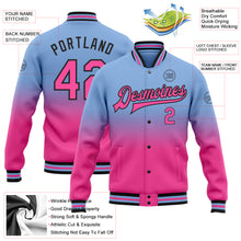 Load image into Gallery viewer, Custom Light Blue Pink-Black Bomber Full-Snap Varsity Letterman Fade Fashion Jacket
