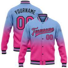 Load image into Gallery viewer, Custom Light Blue Pink-Black Bomber Full-Snap Varsity Letterman Fade Fashion Jacket