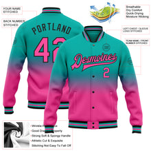 Load image into Gallery viewer, Custom Aqua Pink-Black Bomber Full-Snap Varsity Letterman Fade Fashion Jacket