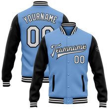 Load image into Gallery viewer, Custom Light Blue White-Black Bomber Full-Snap Varsity Letterman Two Tone Jacket