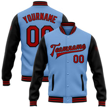 Load image into Gallery viewer, Custom Light Blue Red-Black Bomber Full-Snap Varsity Letterman Two Tone Jacket