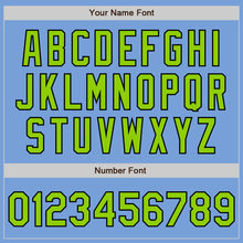 Load image into Gallery viewer, Custom Light Blue Neon Green-Black Bomber Full-Snap Varsity Letterman Two Tone Jacket