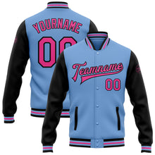 Load image into Gallery viewer, Custom Light Blue Pink-Black Bomber Full-Snap Varsity Letterman Two Tone Jacket