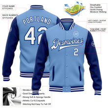 Load image into Gallery viewer, Custom Light Blue White-Royal Bomber Full-Snap Varsity Letterman Two Tone Jacket