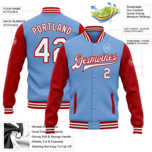 Load image into Gallery viewer, Custom Light Blue White-Red Bomber Full-Snap Varsity Letterman Two Tone Jacket
