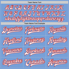 Load image into Gallery viewer, Custom Light Blue White-Red Bomber Full-Snap Varsity Letterman Two Tone Jacket