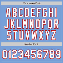 Load image into Gallery viewer, Custom Light Blue White-Red Bomber Full-Snap Varsity Letterman Two Tone Jacket