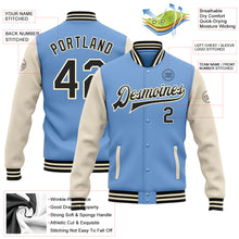 Load image into Gallery viewer, Custom Light Blue Black-Cream Bomber Full-Snap Varsity Letterman Two Tone Jacket