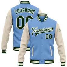 Load image into Gallery viewer, Custom Light Blue Green-Cream Bomber Full-Snap Varsity Letterman Two Tone Jacket