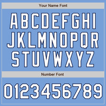 Load image into Gallery viewer, Custom Light Blue White-Navy Bomber Full-Snap Varsity Letterman Two Tone Jacket