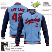 Load image into Gallery viewer, Custom Light Blue Red-Navy Bomber Full-Snap Varsity Letterman Two Tone Jacket