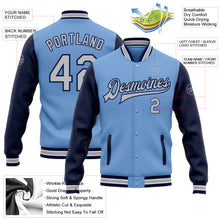 Load image into Gallery viewer, Custom Light Blue Gray-Navy Bomber Full-Snap Varsity Letterman Two Tone Jacket