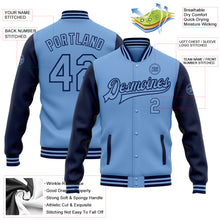 Load image into Gallery viewer, Custom Light Blue Navy Bomber Full-Snap Varsity Letterman Two Tone Jacket