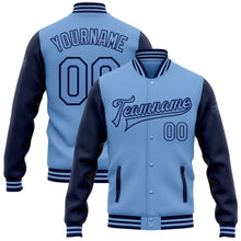 Load image into Gallery viewer, Custom Light Blue Navy Bomber Full-Snap Varsity Letterman Two Tone Jacket
